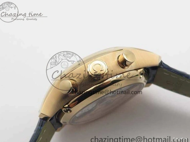 0128 QuickDry De Ville Chronograph RG OMF 1:1 Best Edition Blue Dial On Blue Leather Strap A 8107